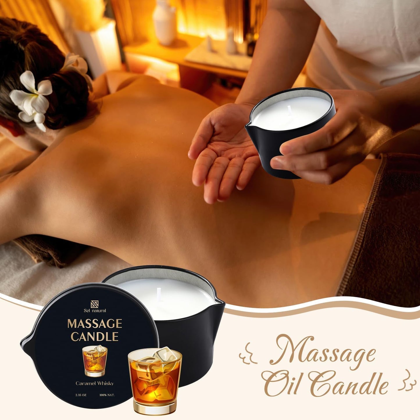 3 Pack Massage Oil Candles 2.35oz – Eucalyptus Mint, Cedar Sandalwood, Caramel Whisky