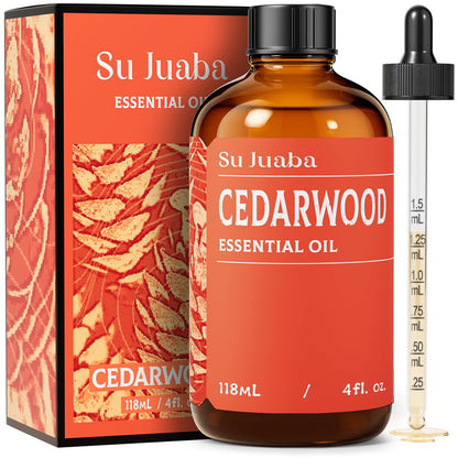 SU JUABA Cedarwood Essential Oil 4 oz | 100% Pure Natural Aromatherapy for Hair, Massage, Relaxation & Skin Care – 118 ml