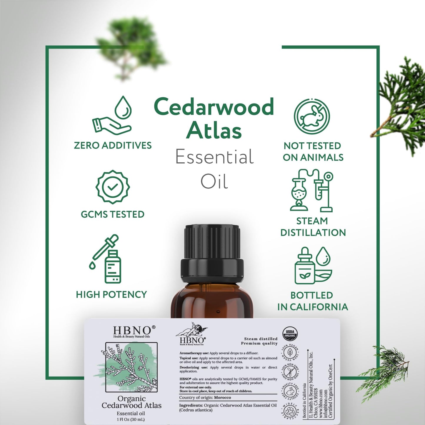 HBNO California Cedarwood Essential Oil - 1 fl oz (30 ml) | USDA Organic