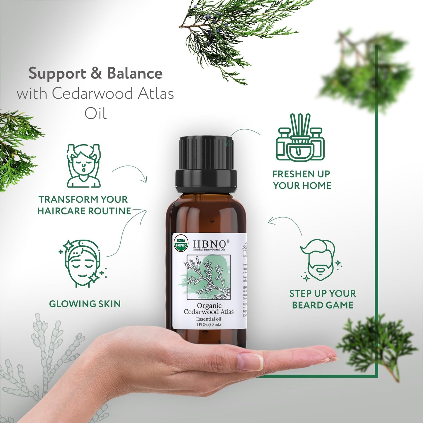 HBNO California Cedarwood Essential Oil - 1 fl oz (30 ml) | USDA Organic