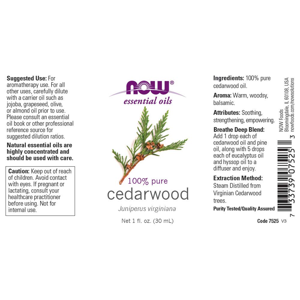 NOW Cedarwood Oil 1 Fl Oz (Pack of 2) | Pure Essential Oil