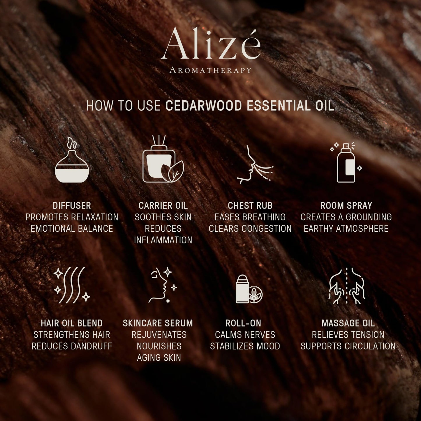 Alizé Aromatherapy Cedarwood Essential Oil – USDA Organic, 100% Natural & Pure (10ml/0.33 fl oz) for Diffusers, Tranquility