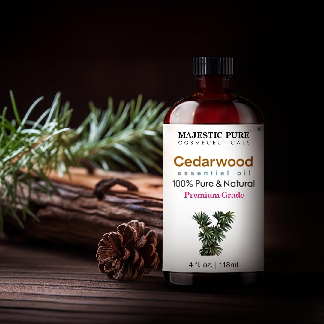 Majestic Pure Cedarwood Essential Oil with Glass Dropper – 100% Pure & Natural – 4 Fl Oz