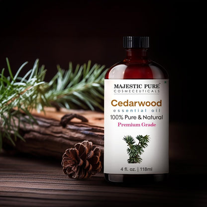 Majestic Pure Cedarwood Essential Oil with Glass Dropper – 100% Pure & Natural – 4 Fl Oz