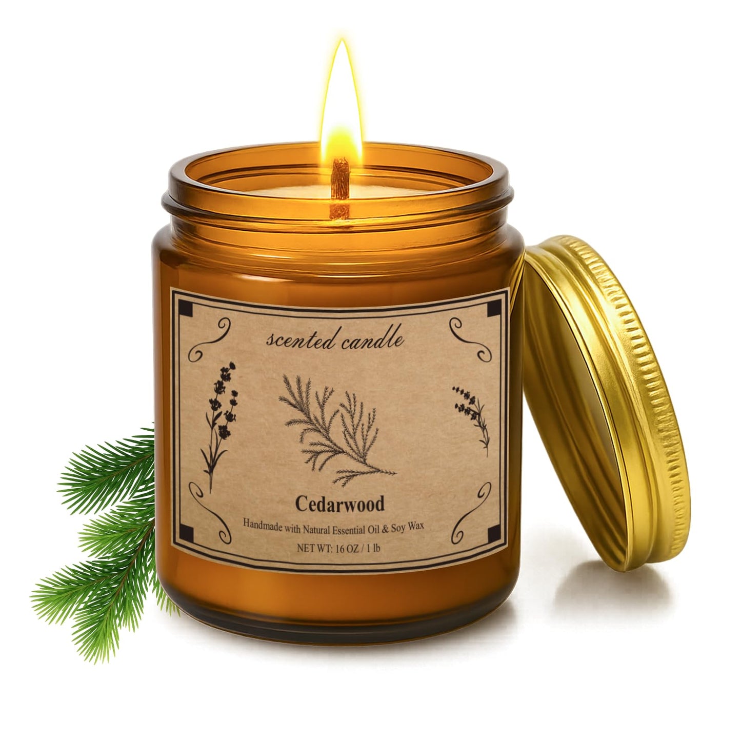 Cedarwood Soy Wax Candle 16oz – 100 Hour Burn Time, Aromatherapy & Cozy Home Fragrance