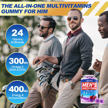 Ceecisee Men's Methylated Multivitamin Gummies – Daily Men's Vitamin with Omega-3, Probiotics (60 Count)