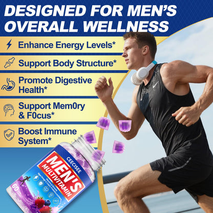 Ceecisee Men's Methylated Multivitamin Gummies – Daily Men's Vitamin with Omega-3, Probiotics (60 Count)