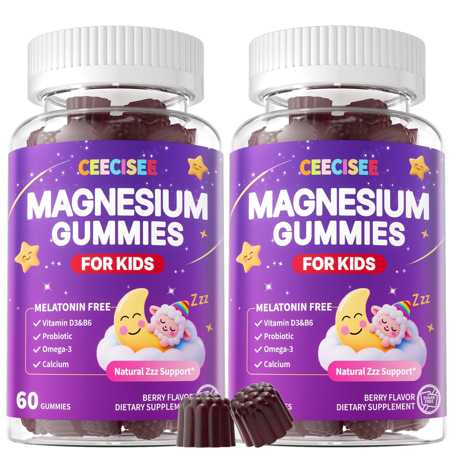 CEECISEE Magnesium Gummies for Kids 4+ | Organic Chewable Magnesium with B6, D3, Zinc + L-Theanine | Zzz Aid