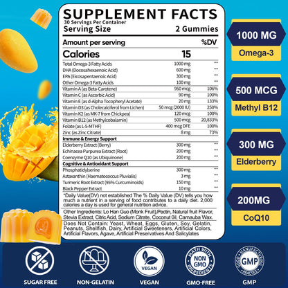 Ceecisee Vegan Omega-3 Gummies 1000mg – Algae DHA 600mg / EPA 300mg + Vitamin D3