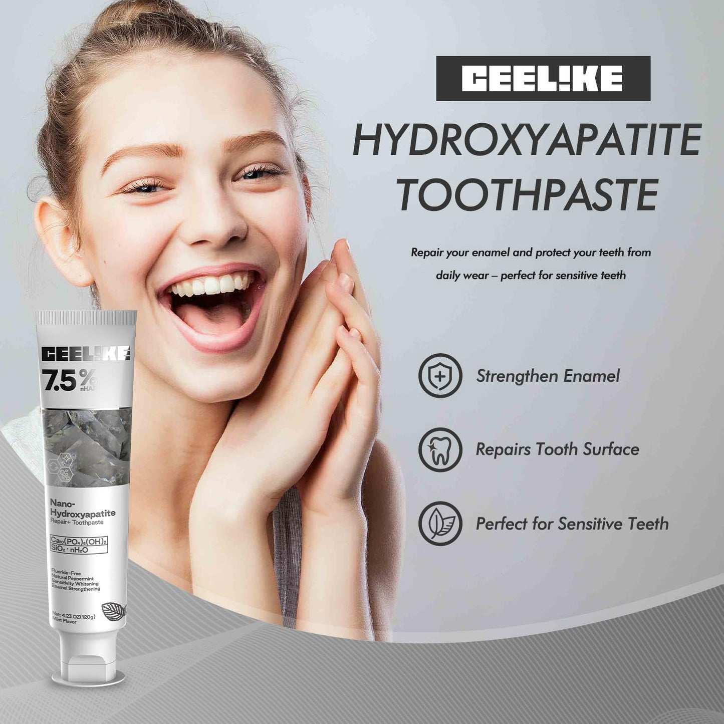 CEELIKE 7.5% Hydroxyapatite Toothpaste – Fluoride-Free, 120g (2) – Enamel Strengthening & Fresh Breath