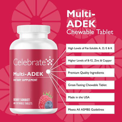 Celebrate Vitamins Multi ADEK Chewables Iron Free | Bariatric Multivitamin 60 Tablets