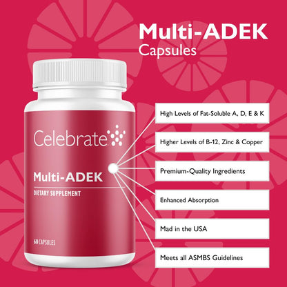 Celebrate Vitamins Multi ADEK Iron Free – Daily Bariatric Multivitamin for Duodenal Switch (60 Capsules)