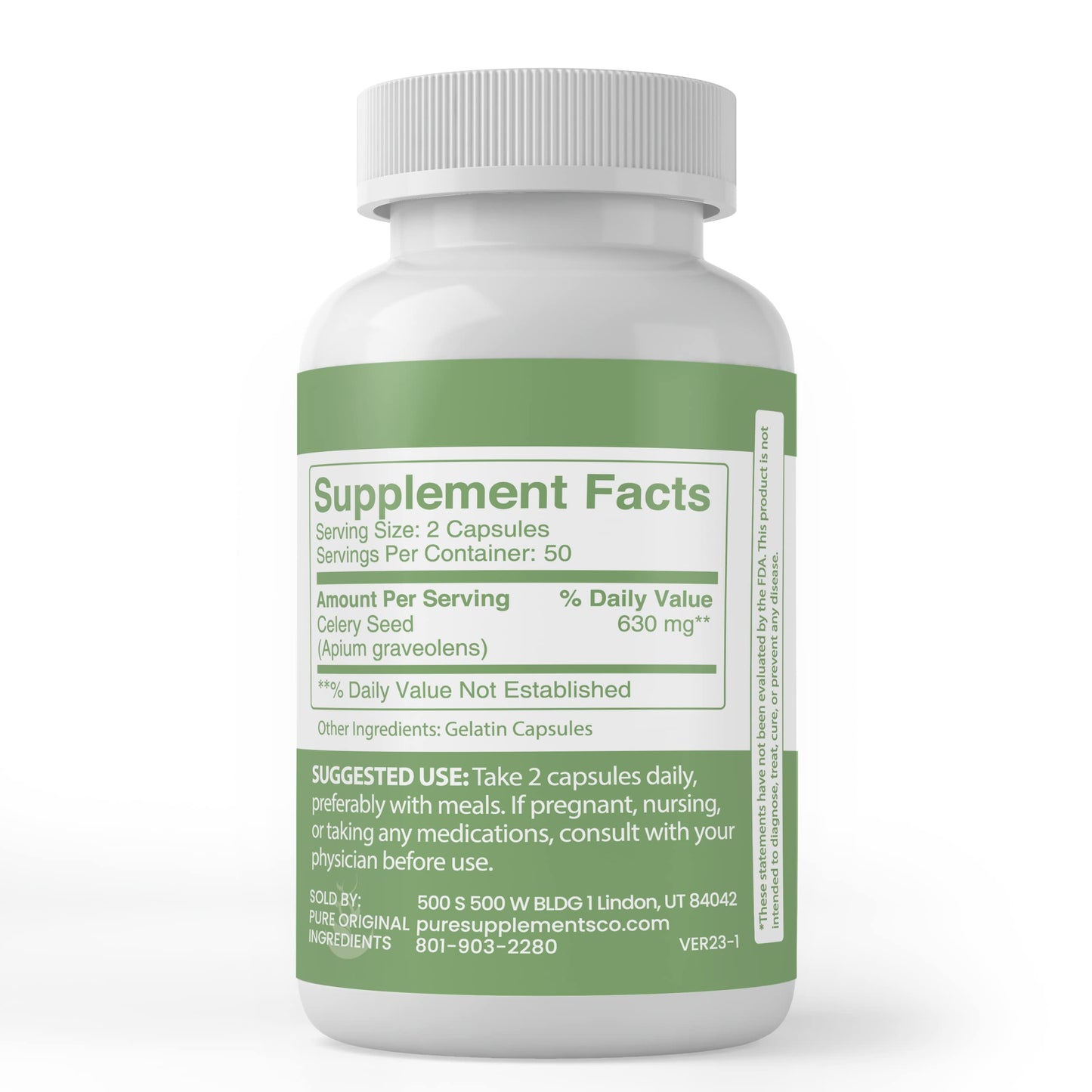 PURE ORIGINAL INGREDIENTS Celery Seed (100 Capsules) - 50 Day Supply