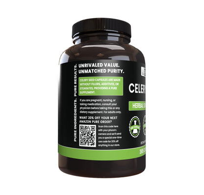 Pure Celery Seed Capsules (365) – No Magnesium Or Rice Fillers | Lab Verified