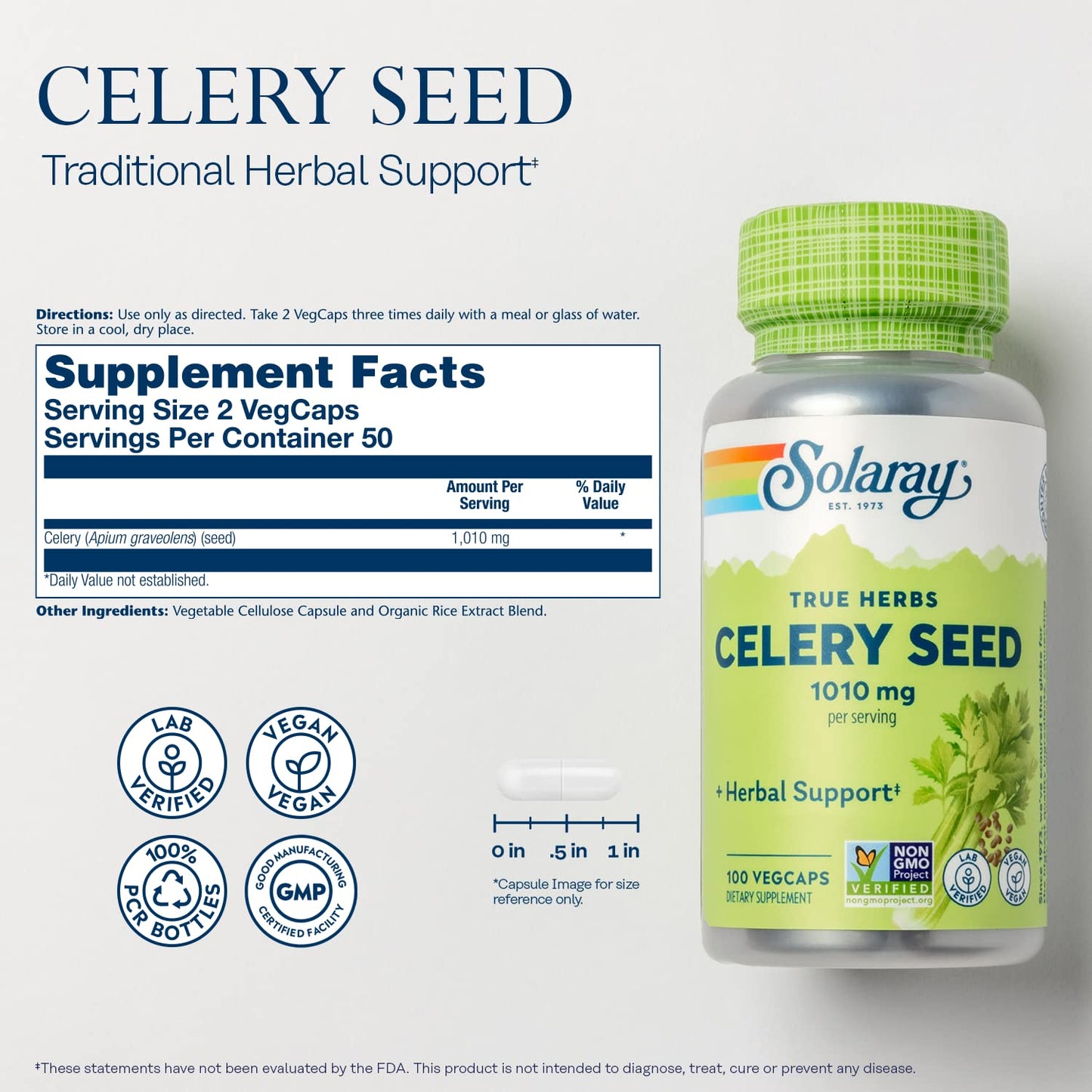 Solaray Celery Seed 505mg | 100 Vegetarian Capsules