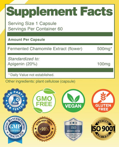 CellFend Apigenin | Fermented Chamomile Extract | 100 mg Apigenin per Capsule | 60 Vegan Capsules (500 mg)