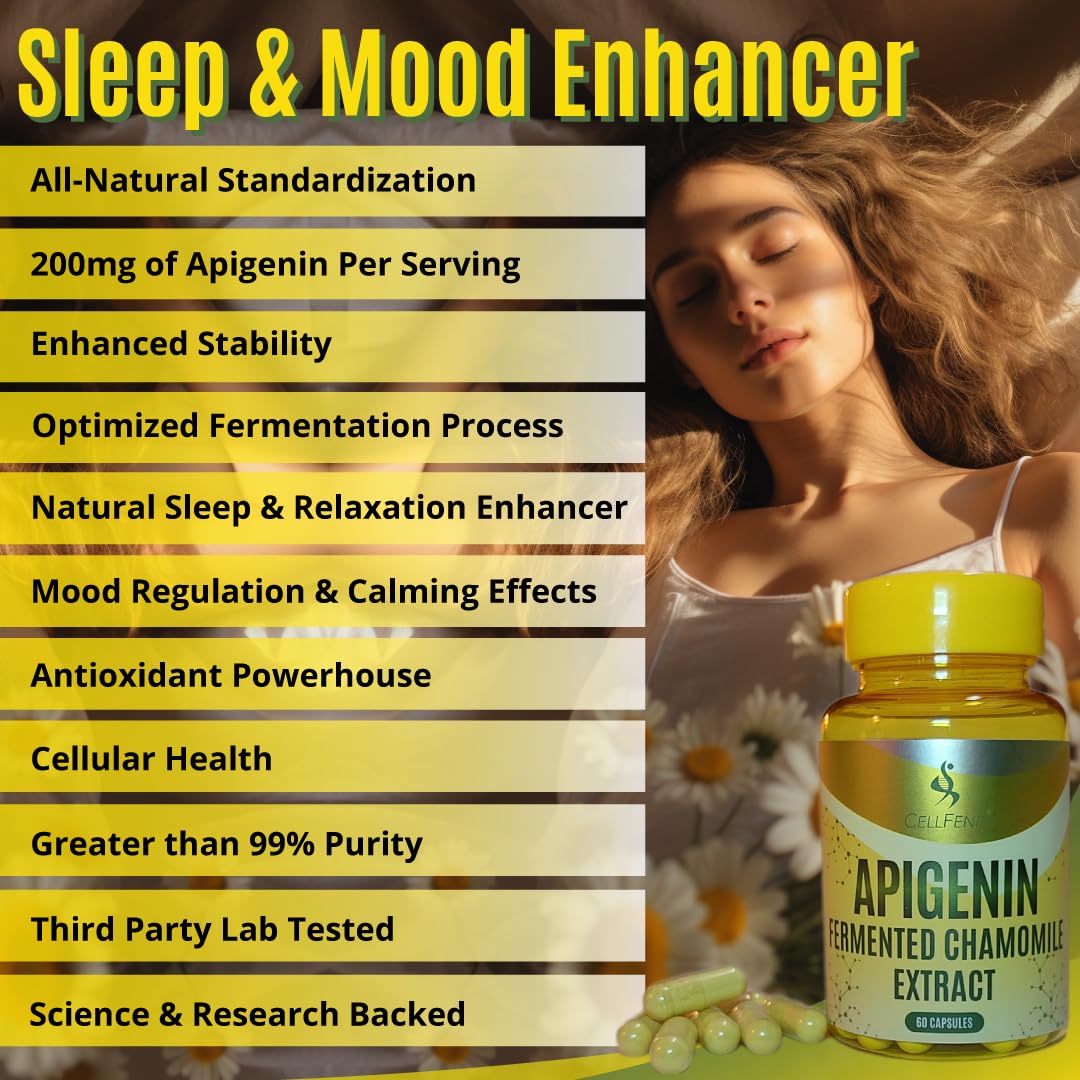 CellFend Apigenin | Fermented Chamomile Extract | 100 mg Apigenin per Capsule | 60 Vegan Capsules (500 mg)