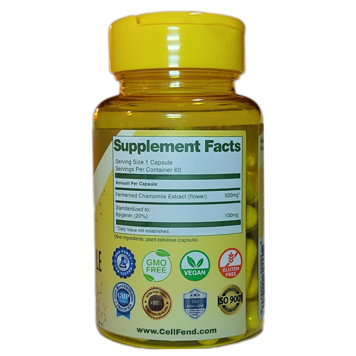 CellFend Apigenin | Fermented Chamomile Extract | 100 mg Apigenin per Capsule | 60 Vegan Capsules (500 mg)