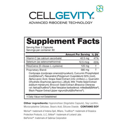 Cellgevity: Advanced RiboCeine Glutathione Support — 120 Veg Capsules (Pack of 2)