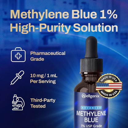 Wellgenix Methylene Blue Drops 1% USP Grade – Pharmaceutical Grade, Formaldehyde-Free (2 fl oz)
