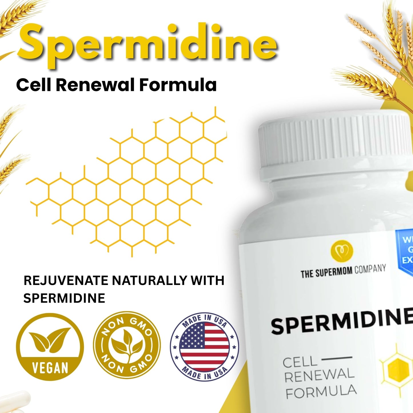 The Supermom Spermidine Supplement – 60 Veg Capsules, 1000 mg + BioPerine