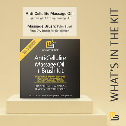 Anti-Cellulite Massage Oil & Firm Dry Brush Kit | M3 Naturals Radiant Body Care