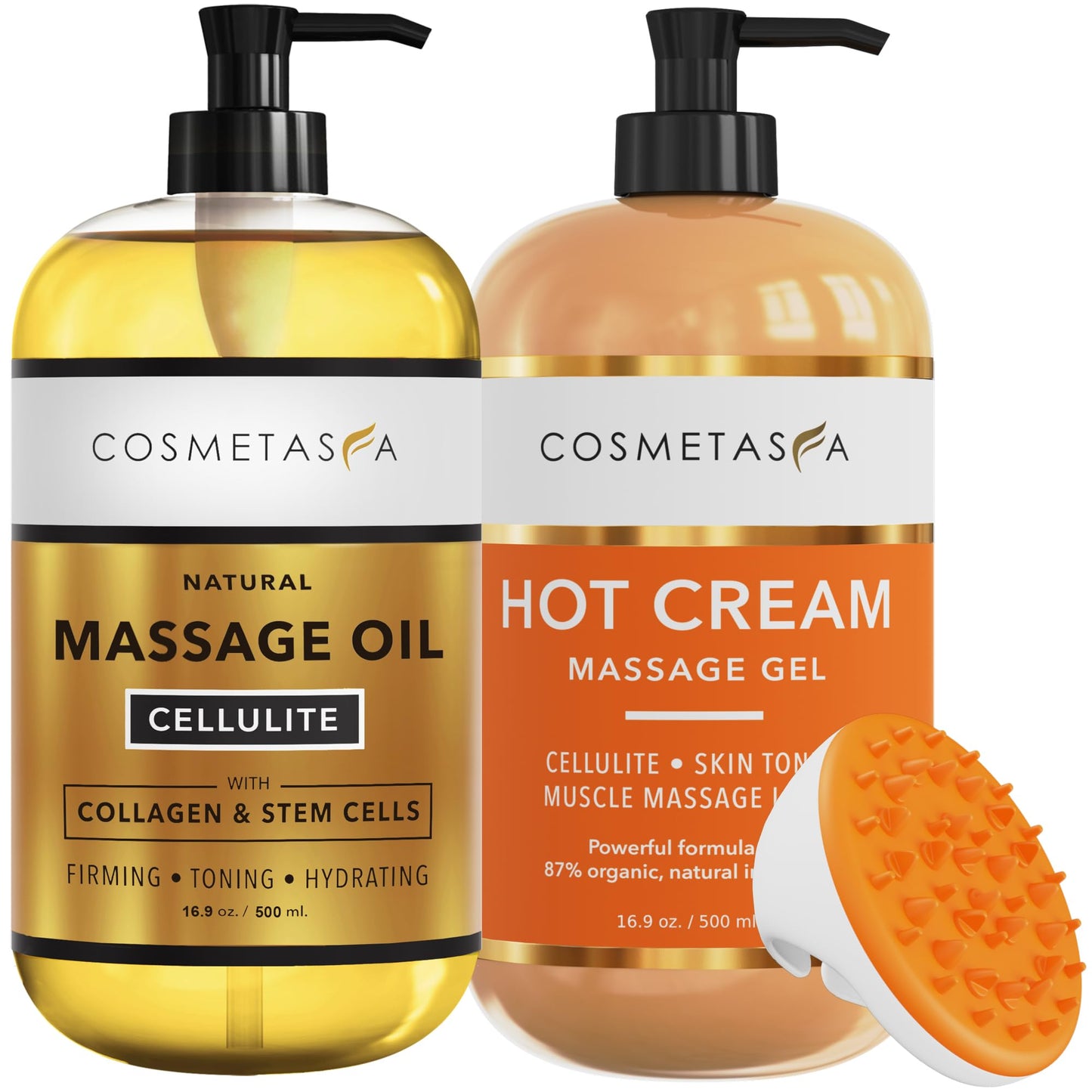 Cellulite Massage Oil, Gel & Mitt - Hot Cream Massage for Firm Skin (16.9 oz)