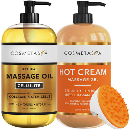Cellulite Massage Oil, Gel & Mitt - Hot Cream Massage for Firm Skin (16.9 oz)