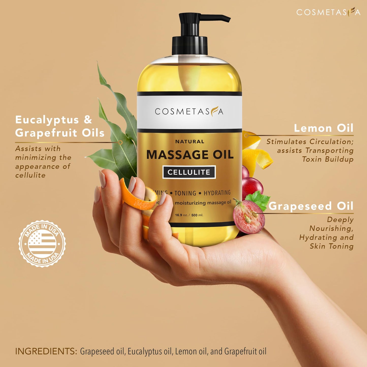 Cellulite Massage Oil, Gel & Mitt - Hot Cream Massage for Firm Skin (16.9 oz)