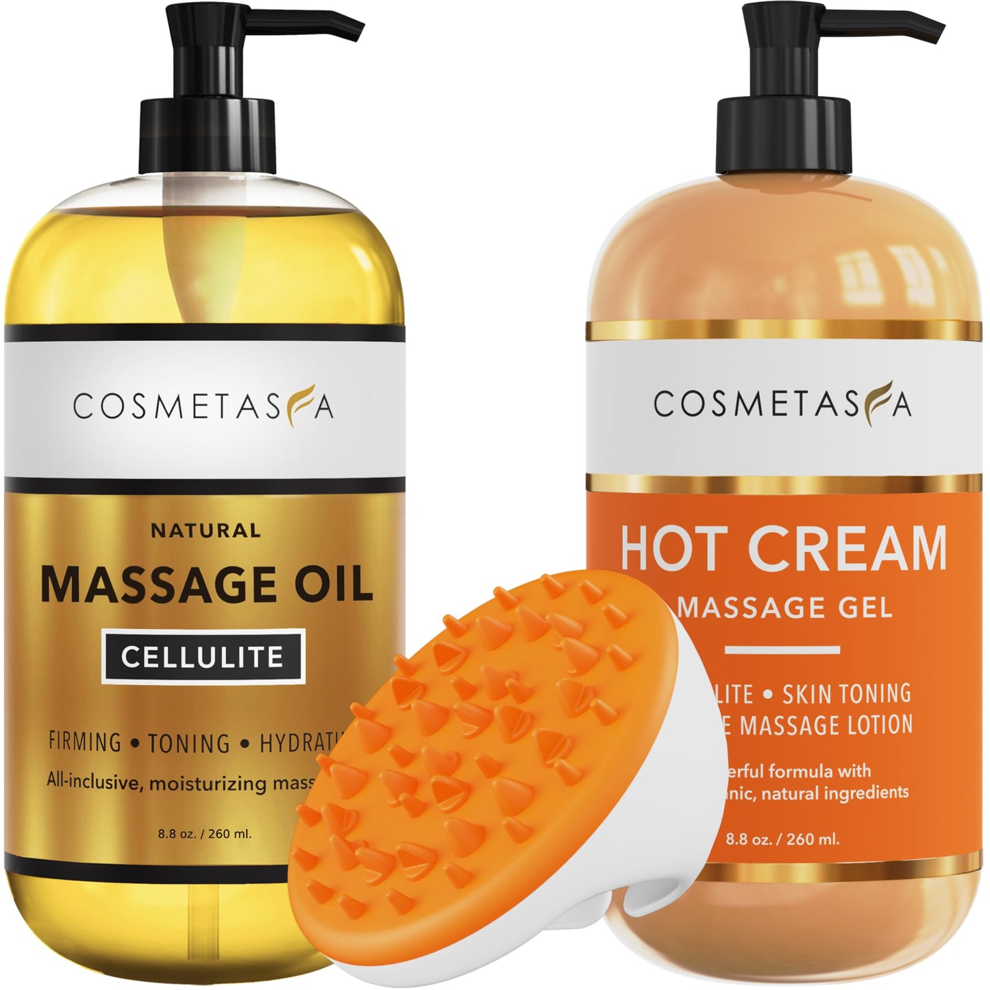 Cellulite Massage Oil, Gel & Mitt – Hot Cream Massage for Firm, Tighten & Moisturize Skin (8.8 oz.)