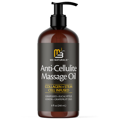 Anti Cellulite Oil & Lymphatic Drainage Massager Kit | Fascia Blaster for Contoured & Smoother Skin | 8 fl oz by M3 Naturals