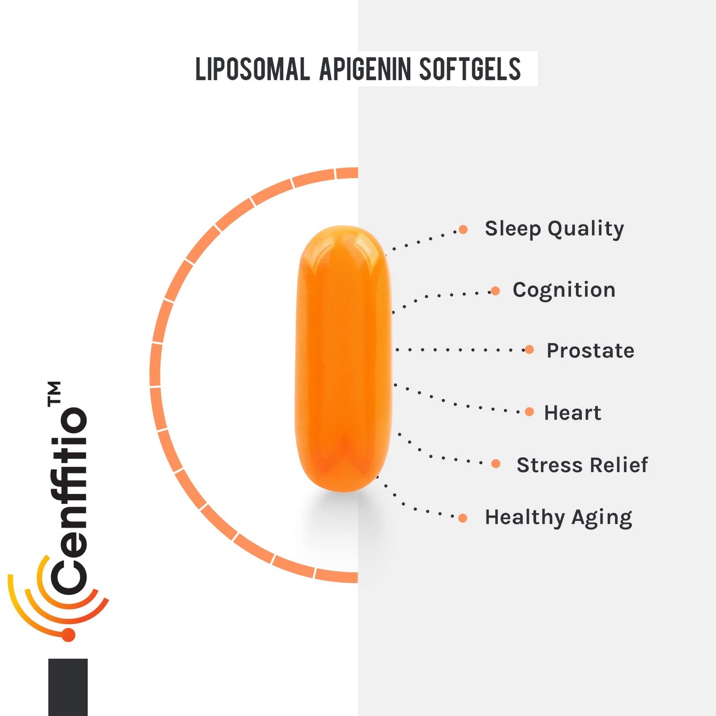 Cenffitio Liposomal Apigenin 500mg Softgels - Sleep Support & Senolytics (60 ct)