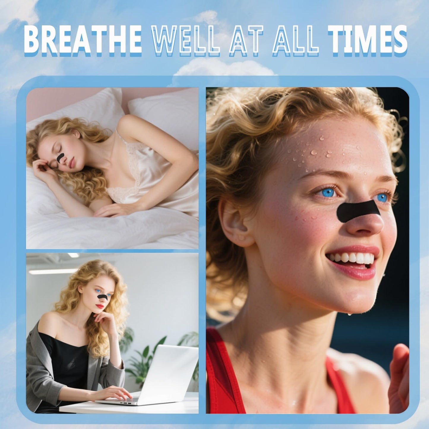 cenlomat Nasal Strips for Snoring (30 Count) – Clear Airways, Gentle On Skin (Black)