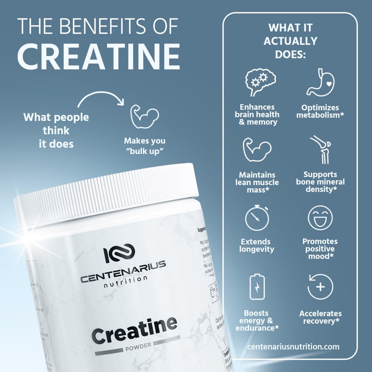 Centenarius Nutrition Creapure® Creatine Monohydrate Powder – Unflavored Micronized for Strength & Endurance