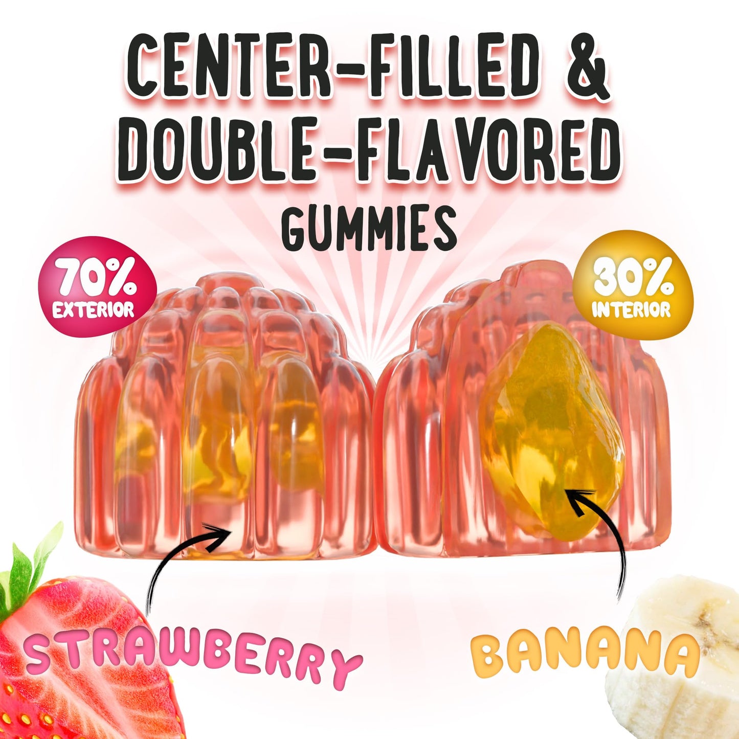 Center-Filled Vitamin D3 K2 Gummies - 60 Count | 5000 IU D3, 120 mcg K2, 120 mg Calcium - Vegan & Non-GMO