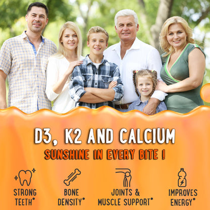 Center-Filled Vitamin D3 K2 Gummies - 120 Count - 5000 IU D3, 120 mcg K2, 120 mg Calcium - Vegan & Non-GMO