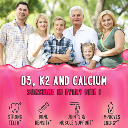 Center-Filled Vitamin D3 K2 Gummies - 60 Count | 5000 IU D3, 120 mcg K2, 120 mg Calcium - Vegan & Non-GMO