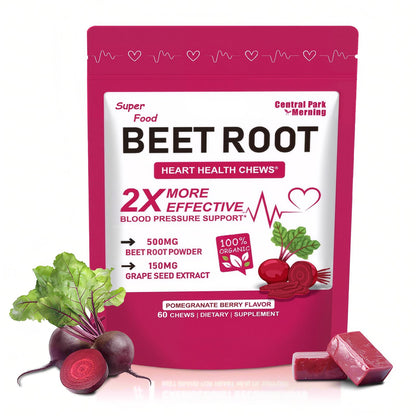 Central Park Beet Root Chews – 2-in-1 Beet & Grape Seed for Heart Health & Energy