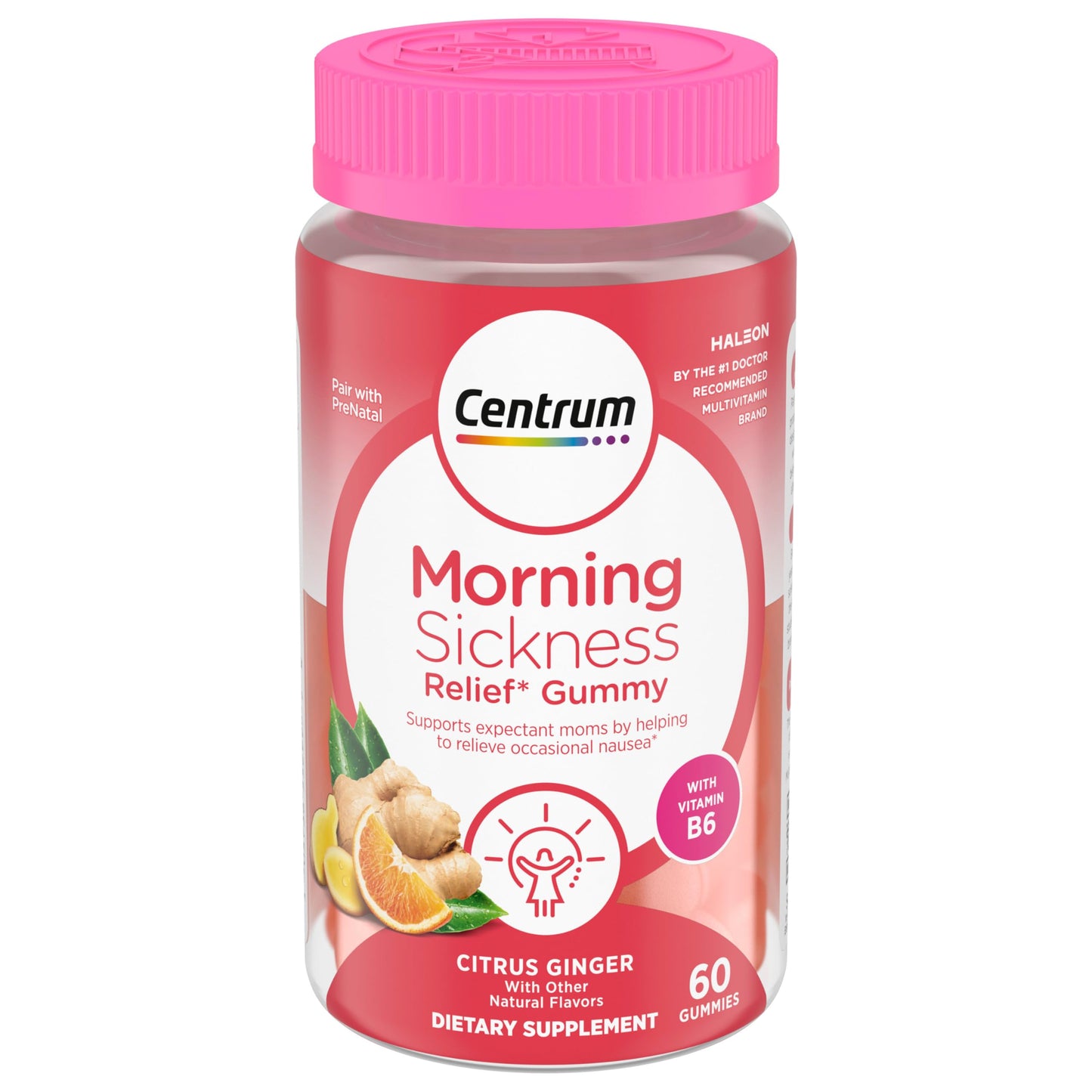 Centrum Morning Sickness Relief Gummies – Citrus Ginger, 60-Count, Gluten-Free