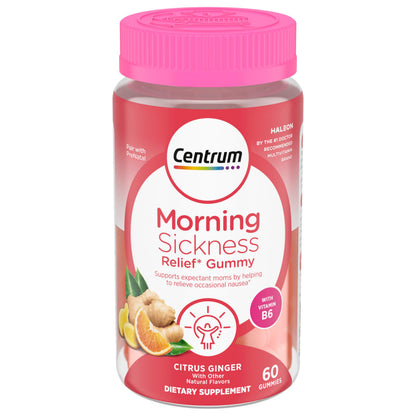 Centrum Morning Sickness Relief Gummies – Citrus Ginger, 60-Count, Gluten-Free
