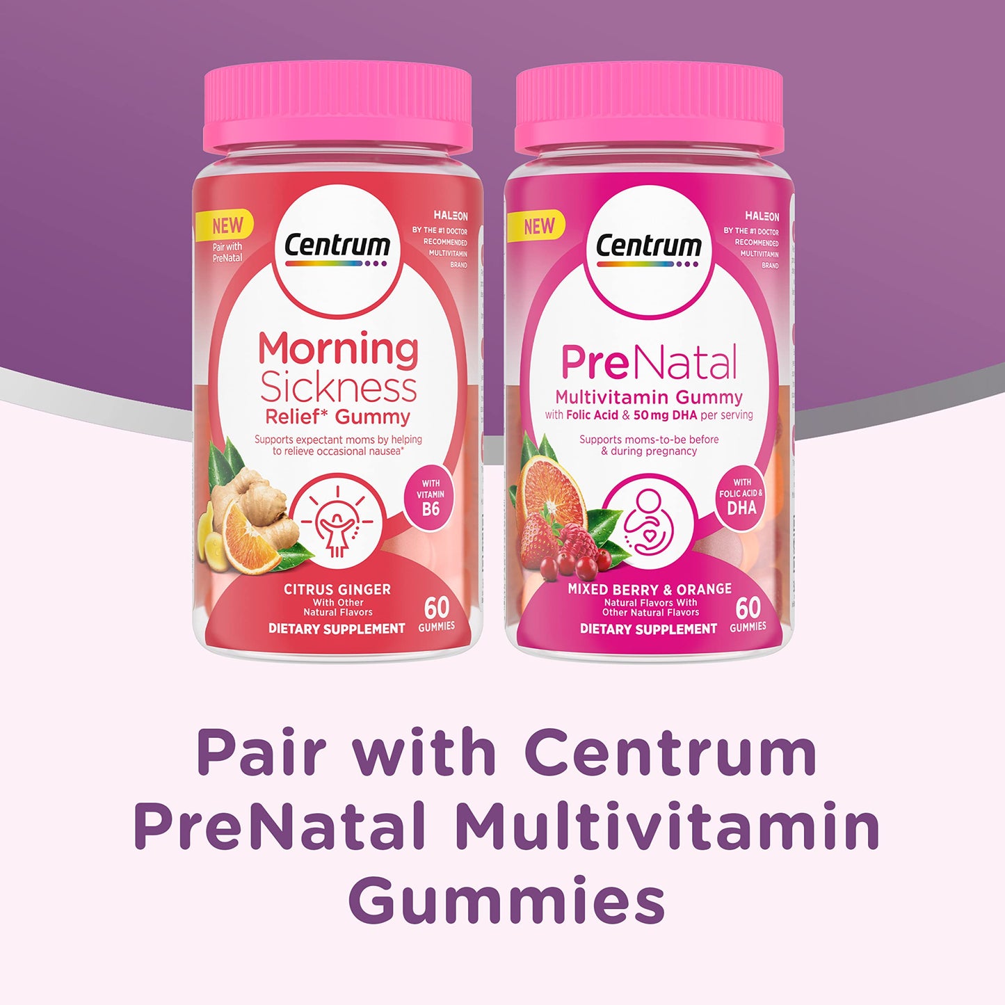 Centrum Morning Sickness Relief Gummies – Citrus Ginger, 60-Count, Gluten-Free