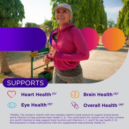 Centrum Silver Women's Multivitamin 50+ | Memory, Bone & Heart Health | Non-GMO | 65 Count