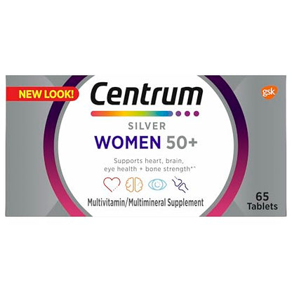 Centrum Silver Women's Multivitamin 50+ | Memory, Bone & Heart Health | Non-GMO | 65 Count