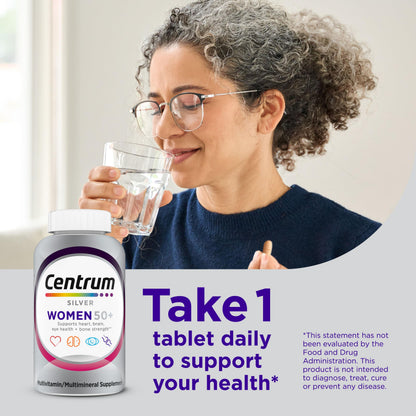 Centrum Silver Women's Multivitamin 50+ | Memory, Bone & Heart Health | Non-GMO | 65 Count