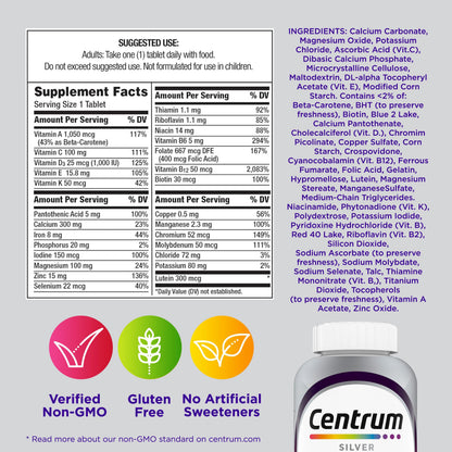 Centrum Silver Women's Multivitamin 50+ | Memory, Bone & Heart Health | Non-GMO | 65 Count