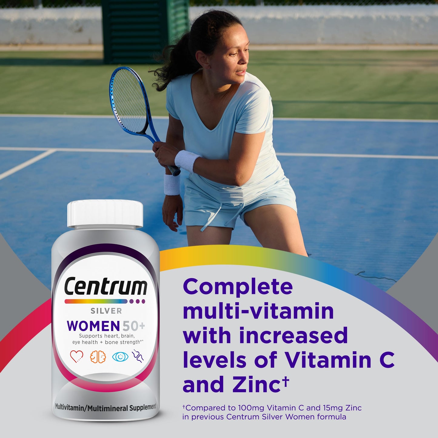 Centrum Silver Women's Multivitamin 50+ | Memory, Bone & Heart Health | Non-GMO | 65 Count