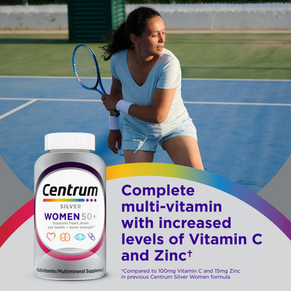 Centrum Silver Women's Multivitamin 50+ | Memory, Bone & Heart Health | Non-GMO | 65 Count