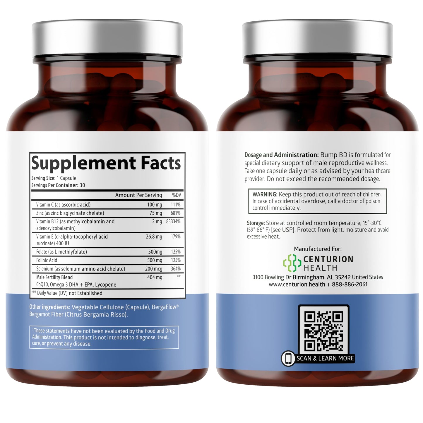 Centurion Labs Bump BD – Natural Male Fertility Support, 30 Capsules
