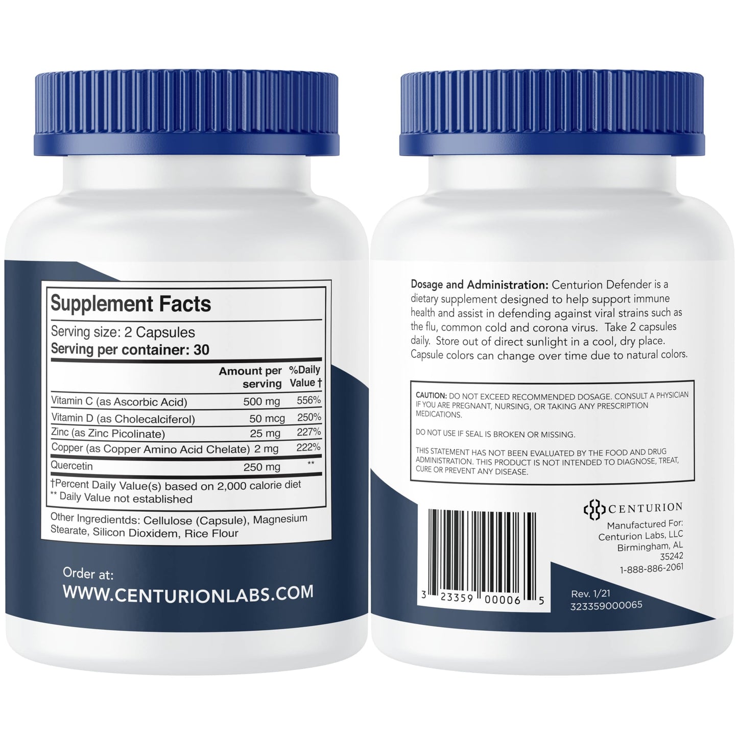 Centurion Labs Defender Immunity Boost – 5-in-1 Quercetin, Zinc, Vitamin D, Vitamin C & Copper | 60 Caps