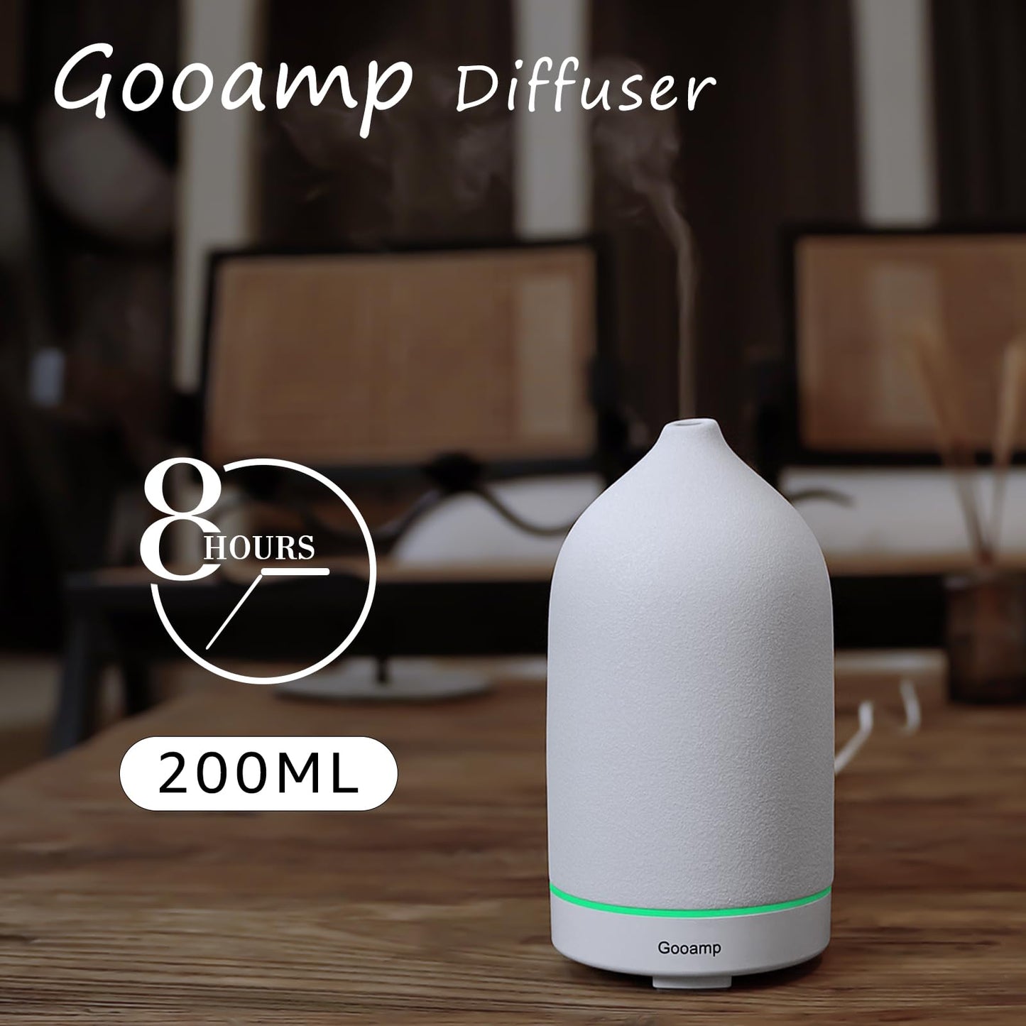 200ML Ceramic Essential Oil Diffuser – Ultrasonic Humidifier with 7-Color LED & Auto Shut-Off